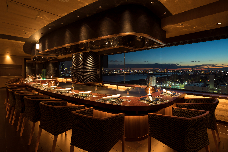 Romantic night view of Osaka from their counter seats